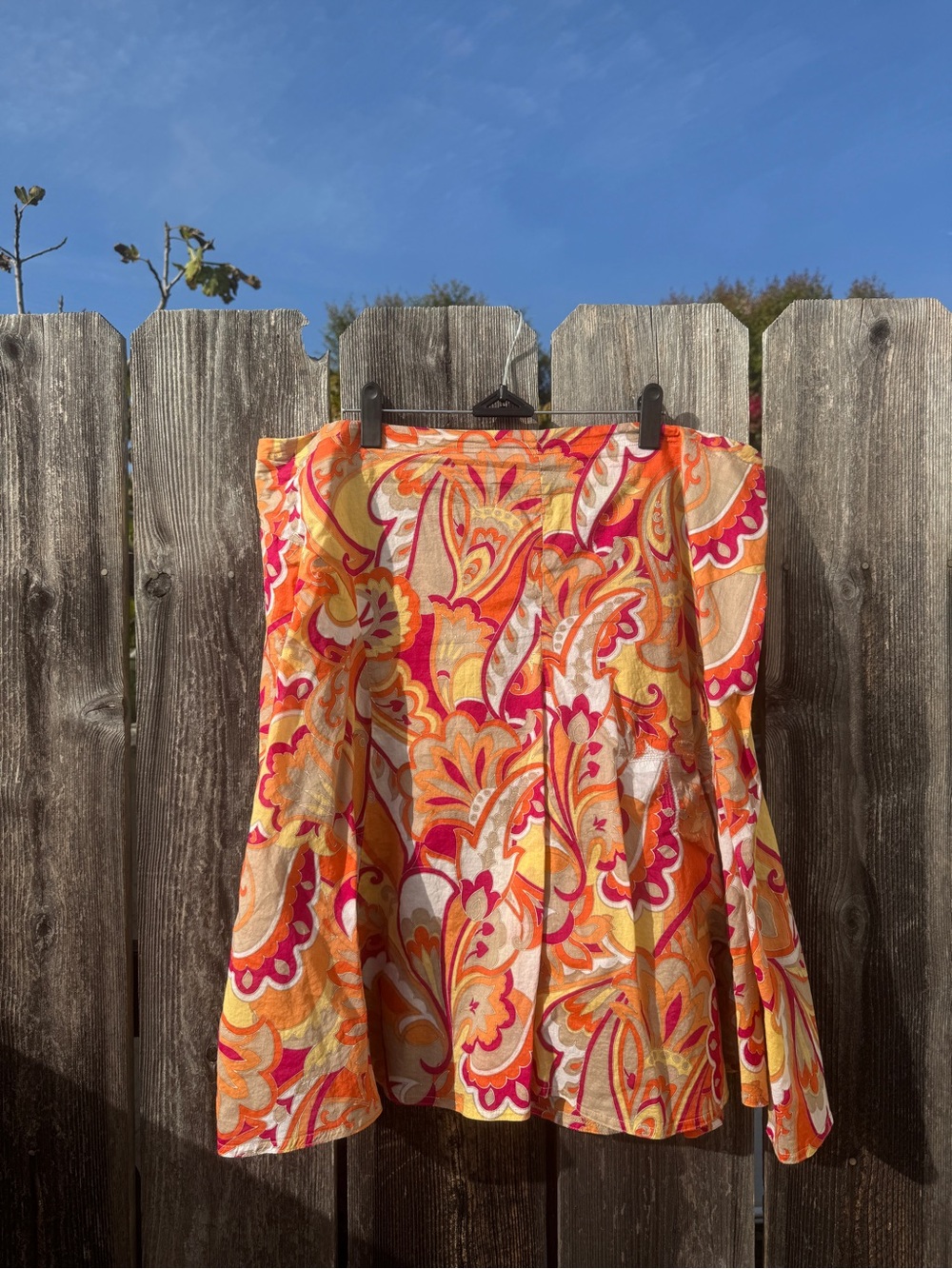 Vintage Y2K attention Bright Orange & Pink Paisley Skater Skirt Long